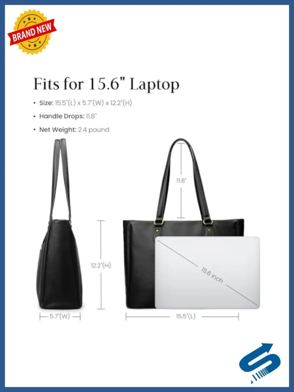 Genuine Leather Tote Bag with 15.6" Laptop Compartment Work Satchel - Picture 4 of 6